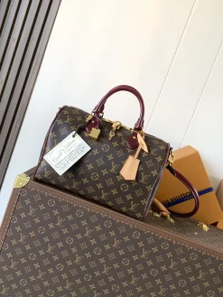 LV Crossbody Bags Monogram Coated Canvas (Brown-Burgundy) 30X21X17CM F00202608071235