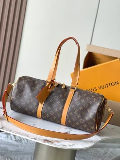 LV Duffles Bags Canvas Leather (Brown-Tan) 46X22X17CM H20202608071264