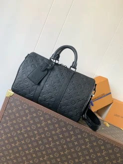 LV Duffles Bags Coated Canvas (Black) 34X21X16CM F30202608072114