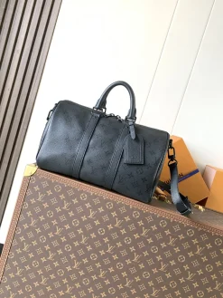 LV Duffles Bags Coated Canvas (Black-Grey) 21X16X34CM E40202608072358