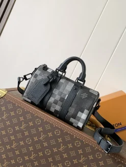 LV Duffles Bags Coated Canvas (Black-Grey) 25X15X11CM E30202608072432