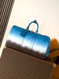 LV Duffles Bags Coated Canvas (Blue-Brown) 50X29X23 CM F20202608070552