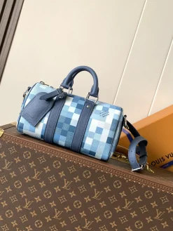 LV Duffles Bags Coated Canvas (Blue-White) 25X15X11CM E10202608070897