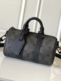 LV Duffles Bags Coated Canvas (Grey-Black) 15X11X25CM E00202608072593
