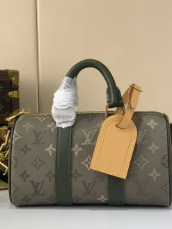 LV Duffles Bags Coated Canvas (Grey-Dark Green) 15X11X25 CM E50202608072723