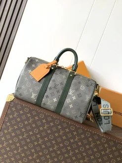 LV Duffles Bags Coated Canvas (Grey-Dark Green) 34X21X16 CM E80202608070638