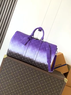 LV Duffles Bags Coated Canvas (Purple-Black) 45X27X20CM F20202608070551