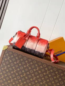 LV Duffles Bags Coated Canvas (Red-Black) 25X15X11CM E30202608071428