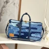 LV Duffles Bags Denim Canvas (Blue-Gold) 29X23X50CM G80202608072644
