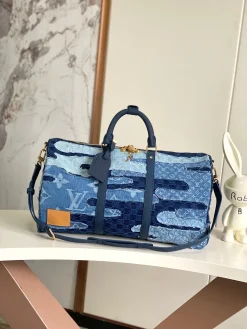 LV Duffles Bags Denim Canvas (Blue-Gold) 29X23X50CM G80202608072644
