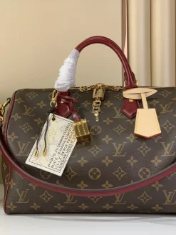 LV Duffles Bags Monogram Canvas (Brown-Red-Gold) 30X21X17CM F00202608072174