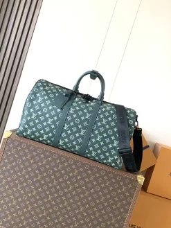LV Duffles Bags Monogram Shadow Leather (Teal-Black) 29X23X50CM H80202608072216