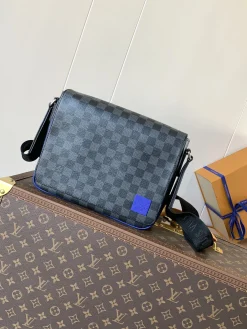 LV Messenger Bags Taiga Leather (Black-Blue) 26X20X7CM D70202608071651