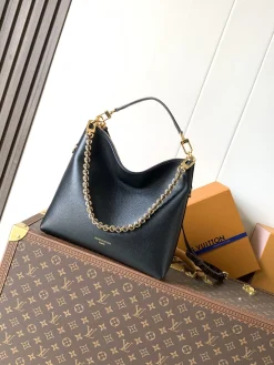 LV Shoulder Bags Calfskin Canvas (Black-Gold) 26X10X30CM F00202608071640