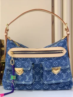 LV Shoulder Bags Denim Leather (Blue-Tan) 30X22X13CM F00202608071365