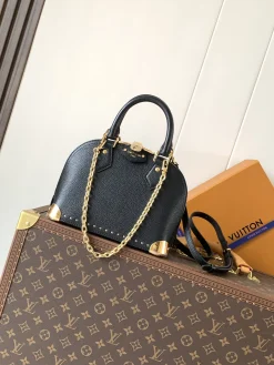 LV Top Handle Bags Calf Leather (Black-Gold) 24X18X12CM F30202608070586