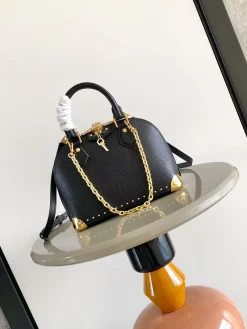 LV Top Handle Bags Calf Leather (Black-Gold) 24X18X12CM G50202608070990