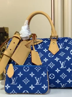 LV Top Handle Bags Calf Leather (Blue-Tan) 25X15X15CM H50202608070339