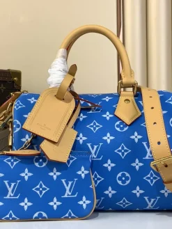 LV Top Handle Bags Calf Leather (Blue-Tan) 25X15X15CM H50202608070341