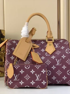 LV Top Handle Bags Calf Leather (Burgundy-Tan) 25X15X15CM H50202608070328