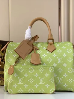LV Top Handle Bags Calf Leather (Green-Tan) 30X17X21 CM I00202608070355