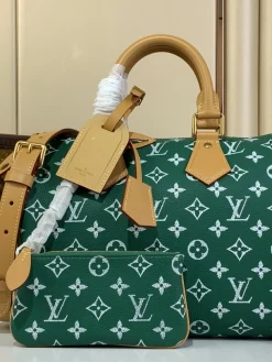 LV Top Handle Bags Calf Leather (Green-Tan) 30X17X21 CM I00202608070374