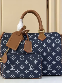 LV Top Handle Bags Calf Leather (Navy Blue-Brown) 30X17X21 CM I00202608070356