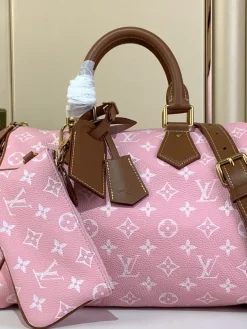 LV Top Handle Bags Calf Leather (Pink-Brown) 30X17X21 CM I00202608070369