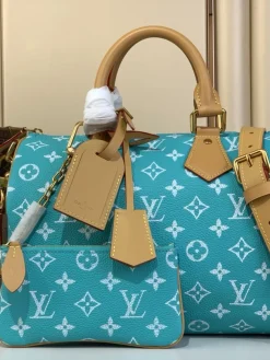LV Top Handle Bags Calf Leather (Turquoise-Tan) 30X17X21 CM I00202608070376