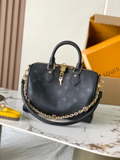 LV Top Handle Bags Calfskin Leather (Black-Gold) 25X18X13CM I50202608071998