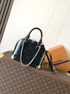 LV Top Handle Bags Calfskin Leather (Black-Silver) 19X11X22CM F80202608071520