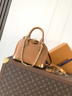 LV Top Handle Bags Calfskin Leather (Brown-Gold) 24X18X12CM F30202608070587
