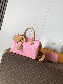 LV Top Handle Bags Calfskin Leather (Pink-Tan) 15X15X25CM H50202608071699