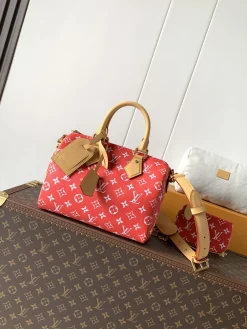 LV Top Handle Bags Calfskin Leather (Red-Tan) 15X15X25CM H50202608071702