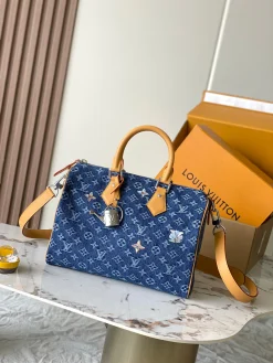 LV Top Handle Bags Canvas Leather (Blue-Tan) 34X22X19CM H60202608070124