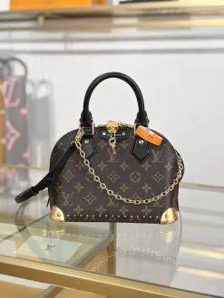 LV Top Handle Bags Canvas Leather (Brown-Black) 22X19X11CM H80202608072710
