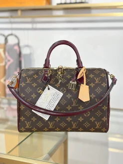 LV Top Handle Bags Canvas Leather (Brown-Burgundy) 30X21X17CM I50202608072263