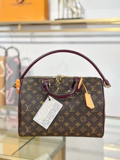 Alternative view of LV Top Handle Bags Canvas Leather (Brown-Burgundy) 30X21X17CM I50202608072263