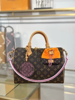 LV Top Handle Bags Canvas Leather (Dark Brown-Tan-Orange-Pink) 30X21X17CM I00202608071393