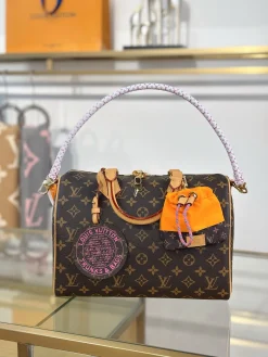 Alternative view of LV Top Handle Bags Canvas Leather (Dark Brown-Tan-Orange-Pink) 30X21X17CM I00202608071393