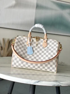 LV Top Handle Bags Canvas Leather (White-Beige) 30X21X17CM E50202608070570