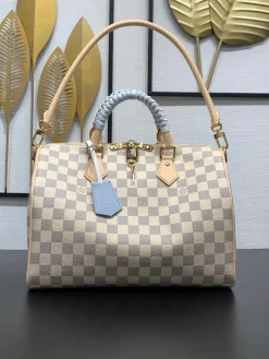 LV Top Handle Bags Canvas Leather (White-Grey) 30X21X17 CM E80202608070795