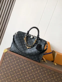 LV Top Handle Bags Coated Canvas (Black-Gold) 21X17X30 CM E80202608071037