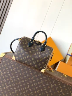 LV Top Handle Bags Coated Canvas (Brown-Black) 20x15x27 cm F00202608070099