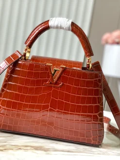 LV Top Handle Bags Crocodile Leather (Cognac-Gold) 27X18X9CM A000202608072301