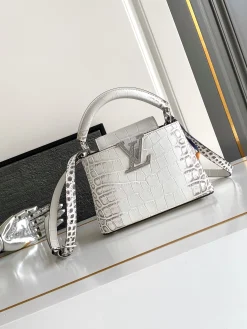 LV Top Handle Bags Crocodile Leather (White-Silver) 21X14X8 CM A100202608072430