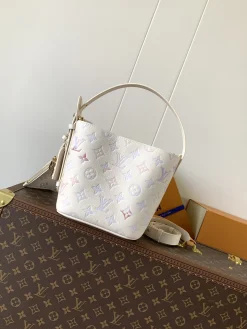 LV Top Handle Bags Embossed Calfskin (White-Multicolor) 18X12X16CM E50202608070475