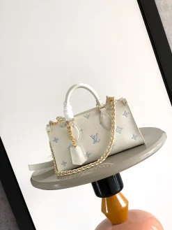 LV Top Handle Bags Empreinte Leather (White-Blue) 25X13X10CM H00202608072452