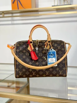 LV Top Handle Bags Fabric (Brown-Tan) 30X21X17CM I00202608070259