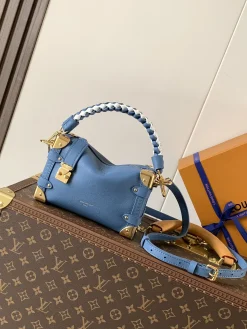 LV Top Handle Bags Grains Calfskin (Blue-Gold-White) 21X14X6CM F20202608071545
